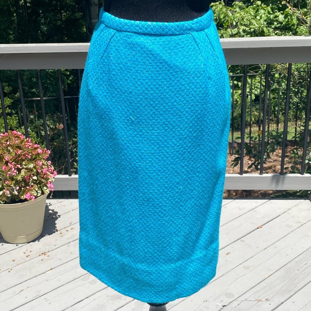 Vintage 60s Highwaisted Mod Mad Men Turquoise Geometric Pencil Skirt